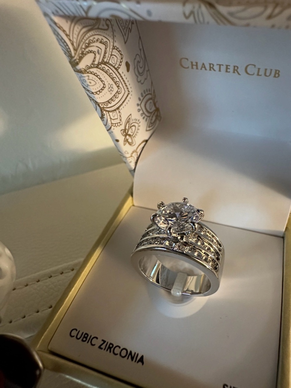 Charter Club Silver-Tone White Cubic Zirconia Layered Bridal Ring Set
